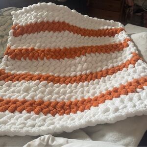 Cozy Striped White and Orange Throw Blanket